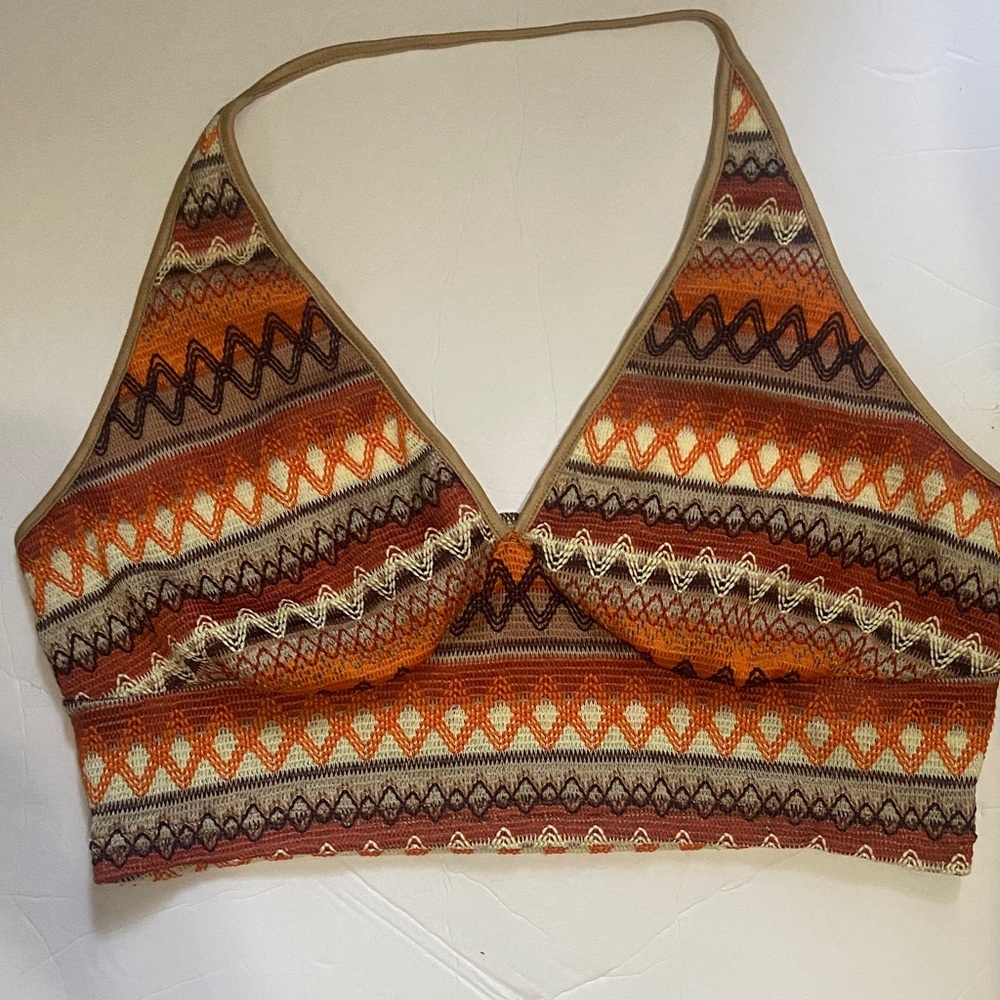 SHEIN Orange and Brown Patterned Crop Top